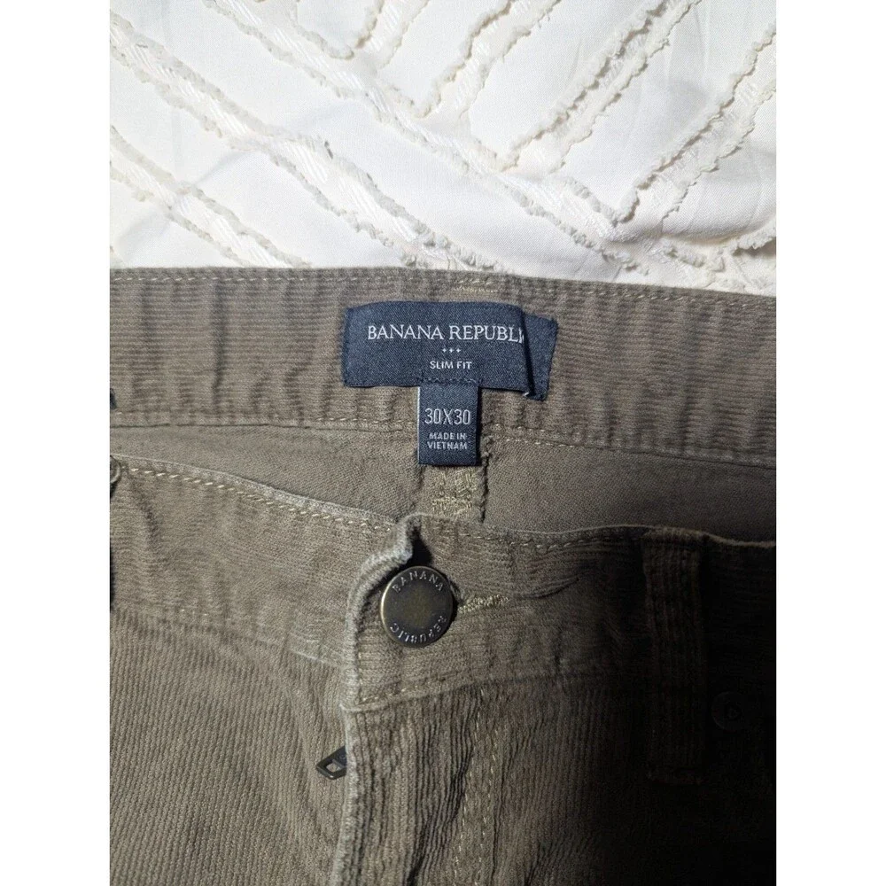 Banana Republic Mens Slim Fit Corduroy Pants Olive Brown 30x30 Stretch Cotton